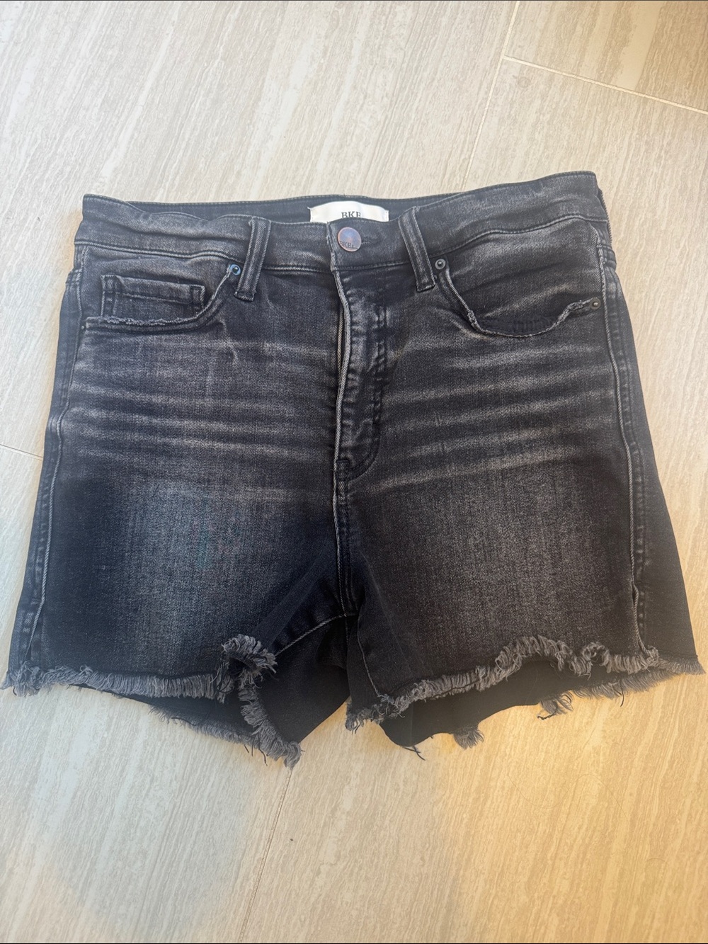 BKE Parker Washed Black Distressed Denim Shorts